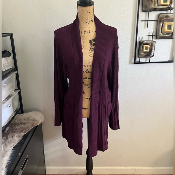 Apt. 9 Open Cardigan Sweater 1X Purple Ridged Tight Knit Long Sleeved - Picture 4 of 6